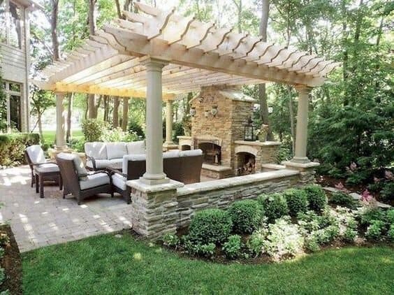 Pergola trang bị thêm lò sưởi